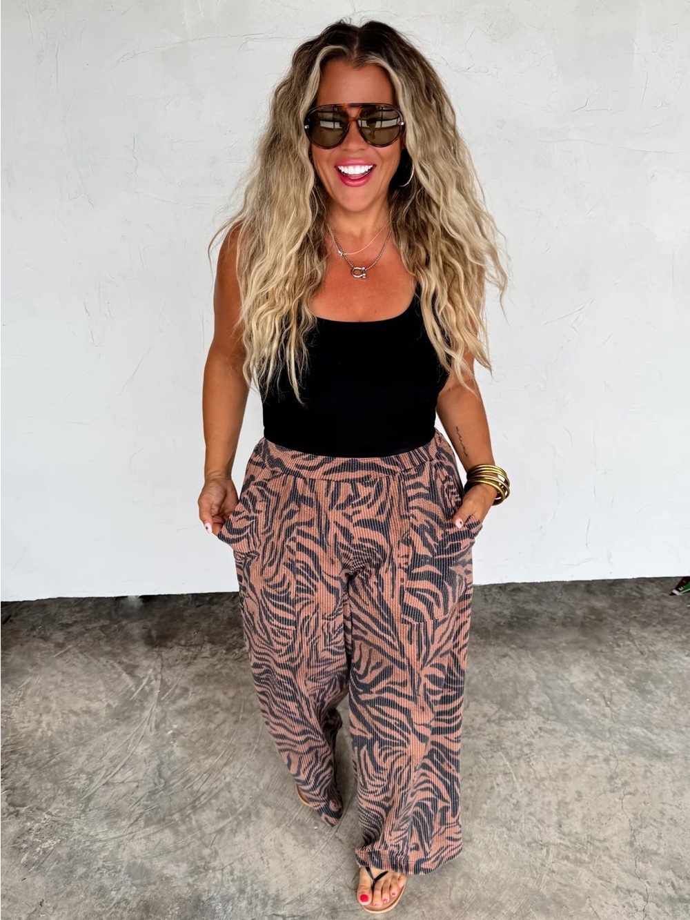 Brown and Black Animal Print Wide Leg Pants